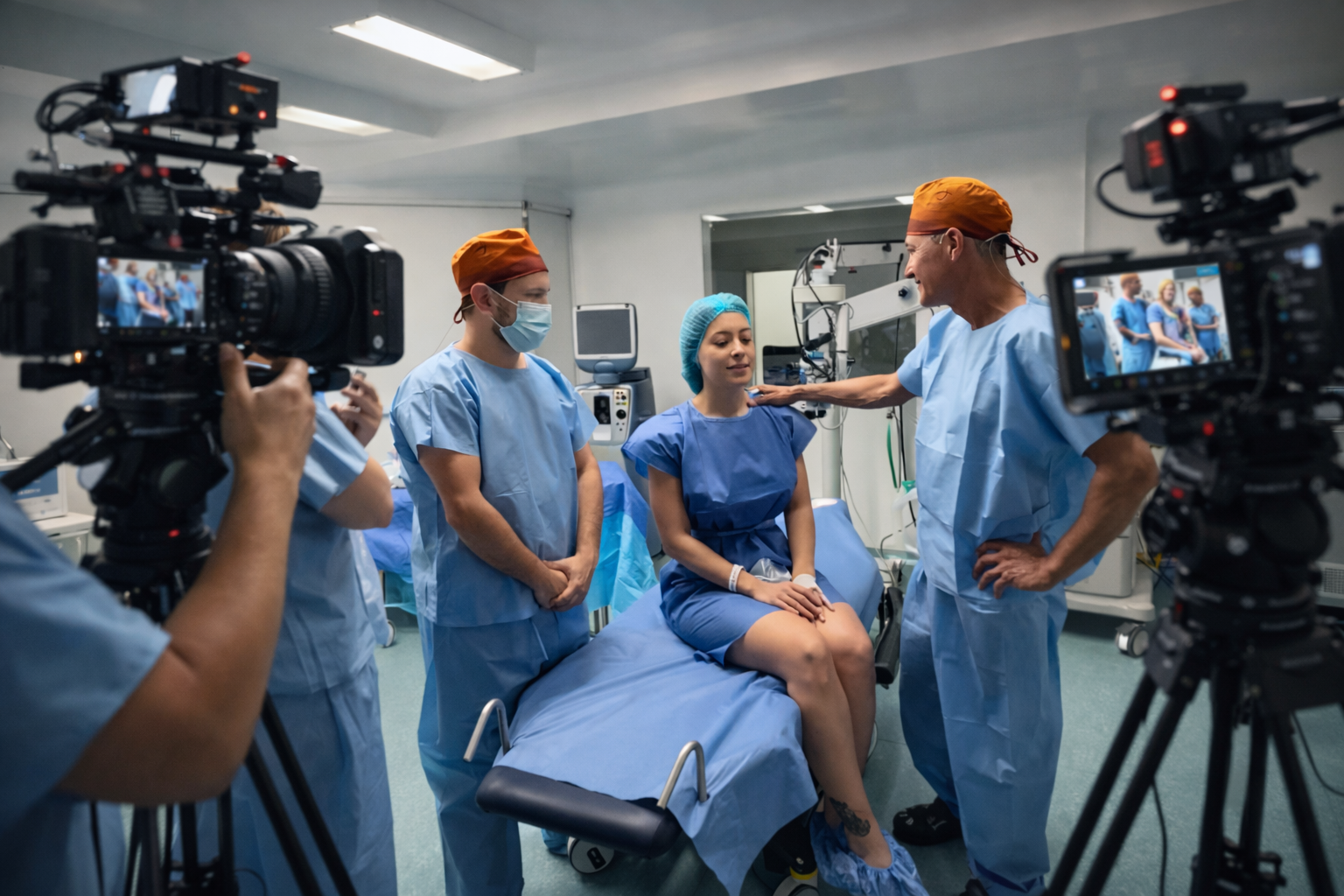 Equipo médico en sala de transmisión